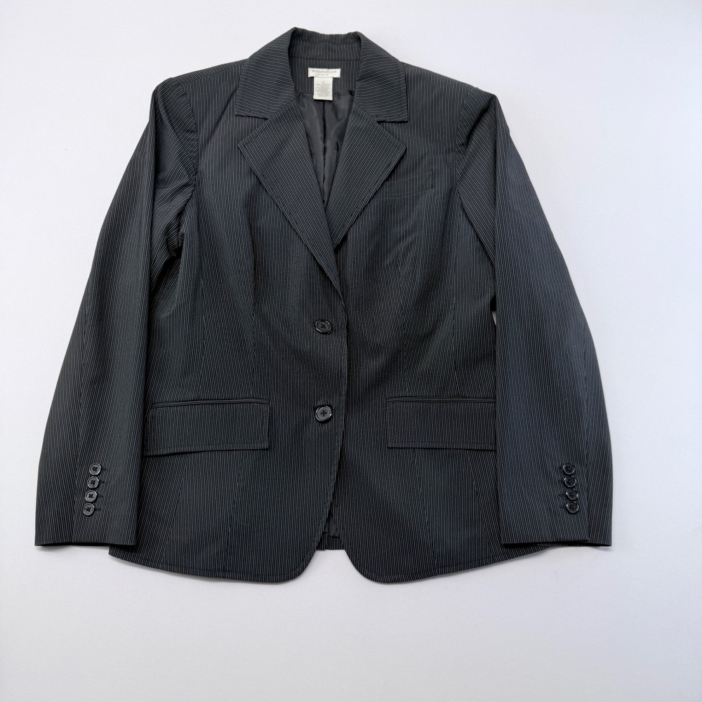 Worthington Stretch Black Pinstripe Two Button Blazer Jacket Womens Size 14